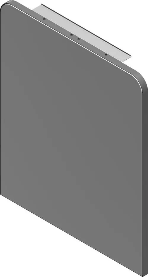 Graue Blende aus Glas mit abgerundeten Ecken, geeignet für Geräte von Bosch, montiert an der Oberseite mit Löchern zur Befestigung.